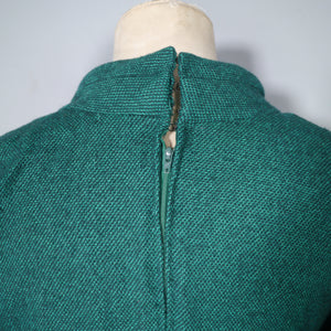 60s EMERALD GREEN WOOL DRESS WITH WRAP BODICE - M