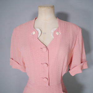 40s SOFT BALLET PINK TEA DRESS WITH SCALLOP AND BUTTON DETAIL - L / volup