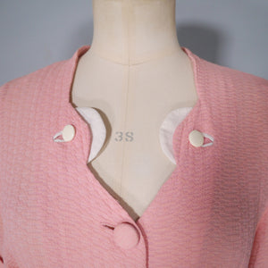 40s SOFT BALLET PINK TEA DRESS WITH SCALLOP AND BUTTON DETAIL - L / volup