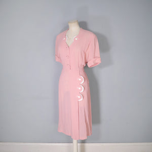 40s SOFT BALLET PINK TEA DRESS WITH SCALLOP AND BUTTON DETAIL - L / volup