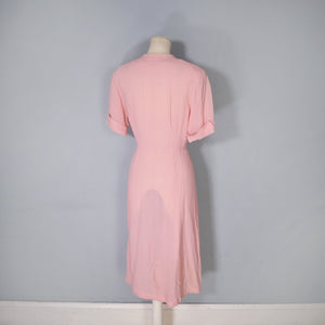 40s SOFT BALLET PINK TEA DRESS WITH SCALLOP AND BUTTON DETAIL - L / volup