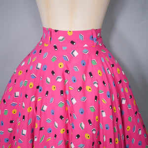 70s DAVID SILVERMAN HOT PINK LIQUORICE ALLSORTS MIDI CIRCLE SKIRT - 24"