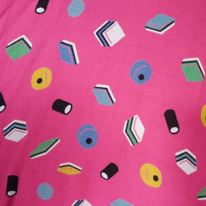 70s DAVID SILVERMAN HOT PINK LIQUORICE ALLSORTS MIDI CIRCLE SKIRT - 24"