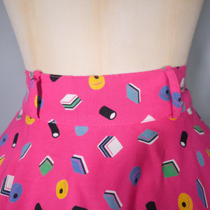 70s DAVID SILVERMAN HOT PINK LIQUORICE ALLSORTS MIDI CIRCLE SKIRT - 24"