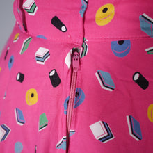 Load image into Gallery viewer, 70s DAVID SILVERMAN HOT PINK LIQUORICE ALLSORTS MIDI CIRCLE SKIRT - 24&quot;