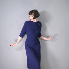 Load image into Gallery viewer, 50s BRITTANY CLUB NAVY BLUE BOUCLE KNIT FITTED DRESS - M-L