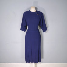 Load image into Gallery viewer, 50s BRITTANY CLUB NAVY BLUE BOUCLE KNIT FITTED DRESS - M-L