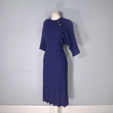 Load image into Gallery viewer, 50s BRITTANY CLUB NAVY BLUE BOUCLE KNIT FITTED DRESS - M-L