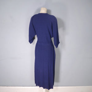 50s BRITTANY CLUB NAVY BLUE BOUCLE KNIT FITTED DRESS - M-L