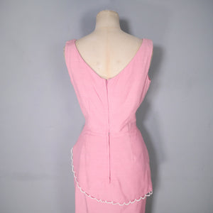 50s 60s CLARALURA BALLET PINK TIERED WIGGLE DRESS WITH SCALLOP TRIMS - S