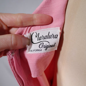 50s 60s CLARALURA BALLET PINK TIERED WIGGLE DRESS WITH SCALLOP TRIMS - S