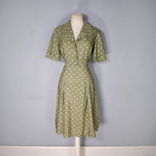 Load image into Gallery viewer, 40s 50s PURE SILK OLIVE GREEN MOON PRINT DRESS - S