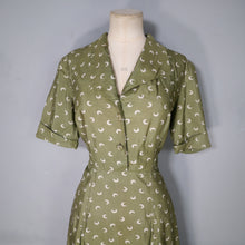 Load image into Gallery viewer, 40s 50s PURE SILK OLIVE GREEN MOON PRINT DRESS - S