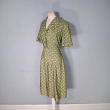 Load image into Gallery viewer, 40s 50s PURE SILK OLIVE GREEN MOON PRINT DRESS - S