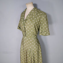 Load image into Gallery viewer, 40s 50s PURE SILK OLIVE GREEN MOON PRINT DRESS - S