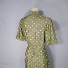 Load image into Gallery viewer, 40s 50s PURE SILK OLIVE GREEN MOON PRINT DRESS - S