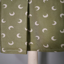 Load image into Gallery viewer, 40s 50s PURE SILK OLIVE GREEN MOON PRINT DRESS - S