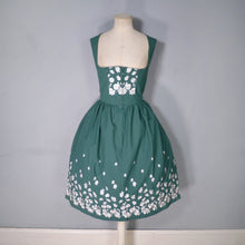 Load image into Gallery viewer, 70s GREEN AND WHITE FLORAL EMBROIDERED DIRNDL DRESS - S