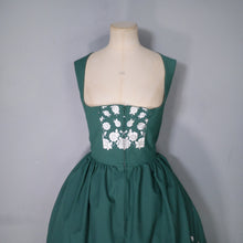 Load image into Gallery viewer, 70s GREEN AND WHITE FLORAL EMBROIDERED DIRNDL DRESS - S