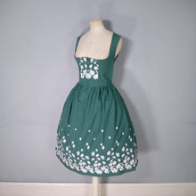 Load image into Gallery viewer, 70s GREEN AND WHITE FLORAL EMBROIDERED DIRNDL DRESS - S