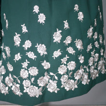 Load image into Gallery viewer, 70s GREEN AND WHITE FLORAL EMBROIDERED DIRNDL DRESS - S