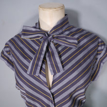 Load image into Gallery viewer, 50s GREY YELLOW AND BLACK CHEVRON STRIPE TIE NECK DRESS - M-L (tall fit)