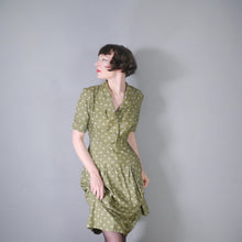 Load image into Gallery viewer, 40s 50s PURE SILK OLIVE GREEN MOON PRINT DRESS - S