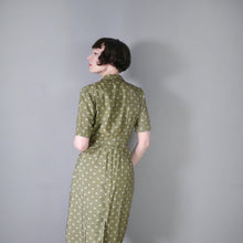 Load image into Gallery viewer, 40s 50s PURE SILK OLIVE GREEN MOON PRINT DRESS - S