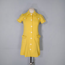 Load image into Gallery viewer, 60s YELLOW MOD PONTE KNIT BUTTON THROUGH MINI SHIFT DRESS - XS