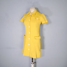 Load image into Gallery viewer, 60s YELLOW MOD PONTE KNIT BUTTON THROUGH MINI SHIFT DRESS - XS