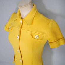 Load image into Gallery viewer, 60s YELLOW MOD PONTE KNIT BUTTON THROUGH MINI SHIFT DRESS - XS