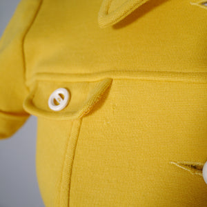 60s YELLOW MOD PONTE KNIT BUTTON THROUGH MINI SHIFT DRESS - XS