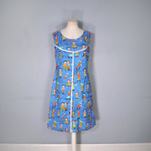 Load image into Gallery viewer, BLUE 60s NOVELTY WHIMSICAL PIRATE PRINT SHIFT DRESS - S-M