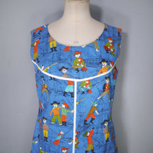 Load image into Gallery viewer, BLUE 60s NOVELTY WHIMSICAL PIRATE PRINT SHIFT DRESS - S-M