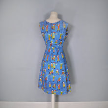 Load image into Gallery viewer, BLUE 60s NOVELTY WHIMSICAL PIRATE PRINT SHIFT DRESS - S-M