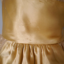 Load image into Gallery viewer, 50s 60s &quot;BLANES&quot; GOLD METALLIC LACE STRAPPY PARTY / COCKTAIL DRESS - L / volup