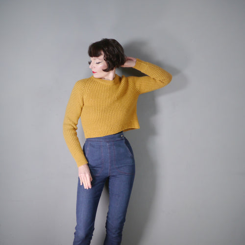 HARRODS 60s 70s WARM GOLDEN YELLOW CHUNKY KNIT CROPPED JUMPER - XS-S