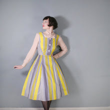 Load image into Gallery viewer, 50s 60s YELLOW GREY STRIPED COTTON DAY DRESS - M