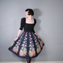 Load image into Gallery viewer, FANTASTIC 50s FLOWER BASKET WITH CHAIN NOVELTY BORDER PRINT BLACK COTTON SKIRT - 24&quot;