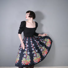 Load image into Gallery viewer, FANTASTIC 50s FLOWER BASKET WITH CHAIN NOVELTY BORDER PRINT BLACK COTTON SKIRT - 24&quot;