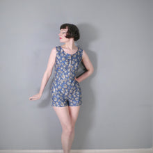 Load image into Gallery viewer, 50s LAZAR SPORTS BLUE GREY SHELL PRINT COTTON ROMPER / PLAYSUIT - XS