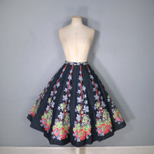 Load image into Gallery viewer, FANTASTIC 50s FLOWER BASKET WITH CHAIN NOVELTY BORDER PRINT BLACK COTTON SKIRT - 24&quot;