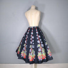 Load image into Gallery viewer, FANTASTIC 50s FLOWER BASKET WITH CHAIN NOVELTY BORDER PRINT BLACK COTTON SKIRT - 24&quot;