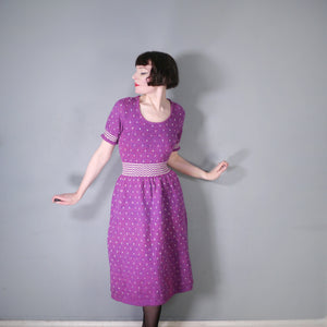 HANDKNITTED PURPLE DRESS WITH FULL SKIRT AND PUFF SLEEVE - S