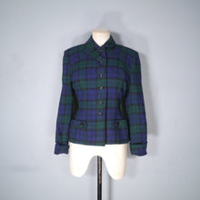 Load image into Gallery viewer, 50s JAMESHIRE BLACKWATCH BLUE GREEN TARTAN CHECK FITTED BLAZER JACKET - S