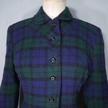 Load image into Gallery viewer, 50s JAMESHIRE BLACKWATCH BLUE GREEN TARTAN CHECK FITTED BLAZER JACKET - S