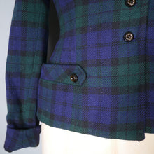 Load image into Gallery viewer, 50s JAMESHIRE BLACKWATCH BLUE GREEN TARTAN CHECK FITTED BLAZER JACKET - S