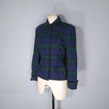 Load image into Gallery viewer, 50s JAMESHIRE BLACKWATCH BLUE GREEN TARTAN CHECK FITTED BLAZER JACKET - S