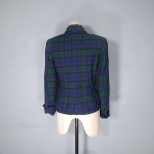 50s JAMESHIRE BLACKWATCH BLUE GREEN TARTAN CHECK FITTED BLAZER JACKET - S