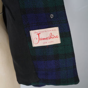 50s JAMESHIRE BLACKWATCH BLUE GREEN TARTAN CHECK FITTED BLAZER JACKET - S